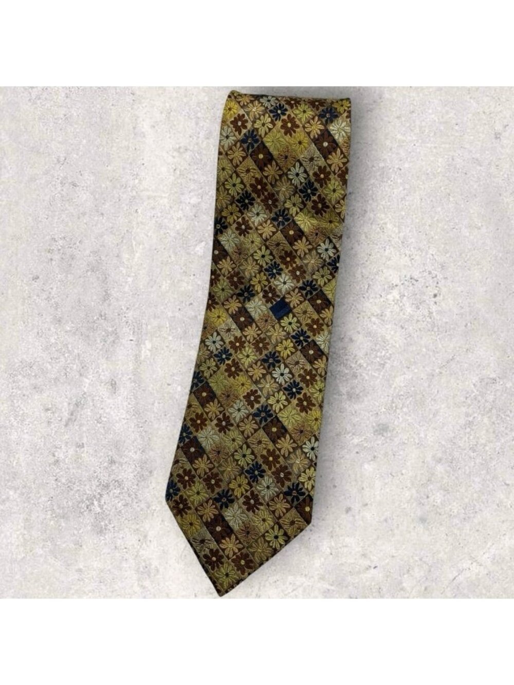 MOSCHINO Silk Tie ITALY Changing Gold Blue Brown W:3.7" EUC